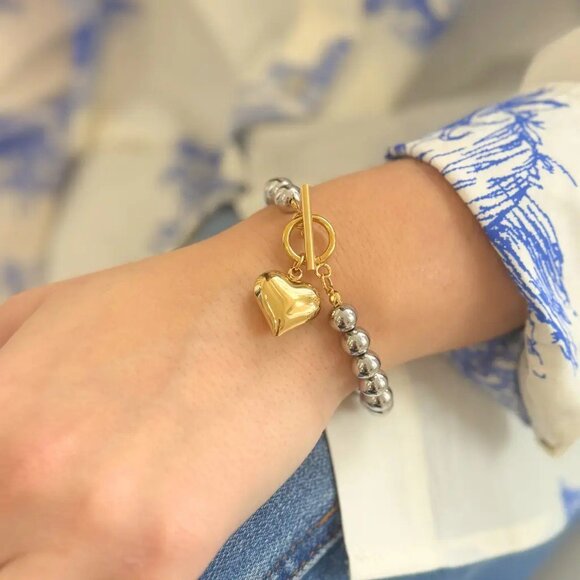 Two-Tone Puff Heart Bracelet - Picture 1 of 3